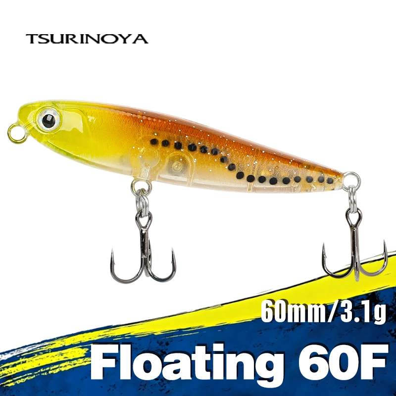 TSURINOYA Floating Pencil Hard Fishing Lure DW64 60mm 3.1g Topwater Mini Lure Swimbait Minnow Wobblers Crankbait Trout Bass Bait