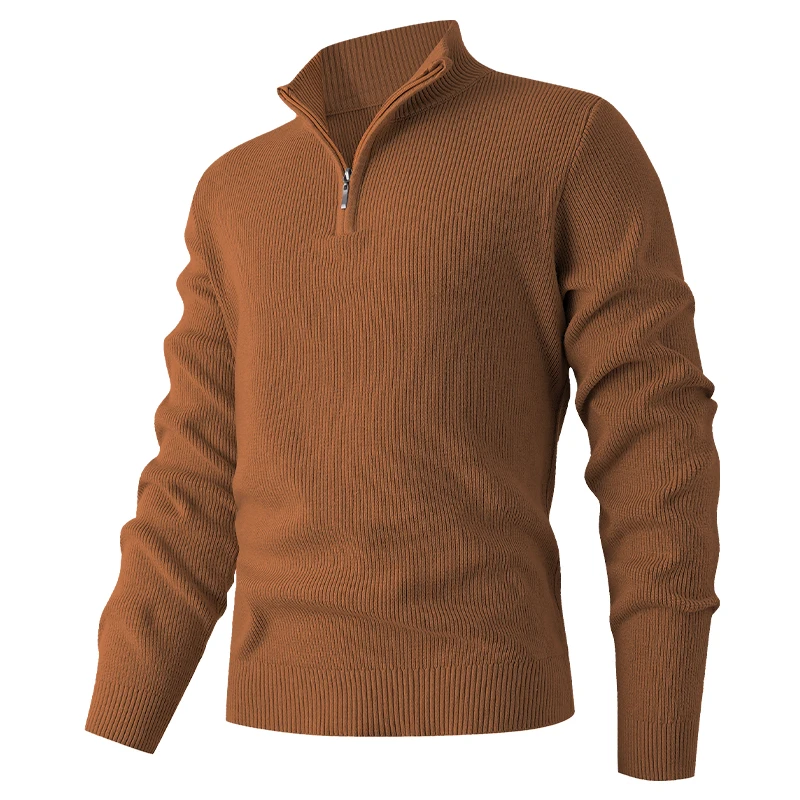 

Korean Casual Half Zipper Men's Knitted Pullover Solid Color Stand Up Collar Keep Warm Sweater Social Knitwear Tops Men Clothing