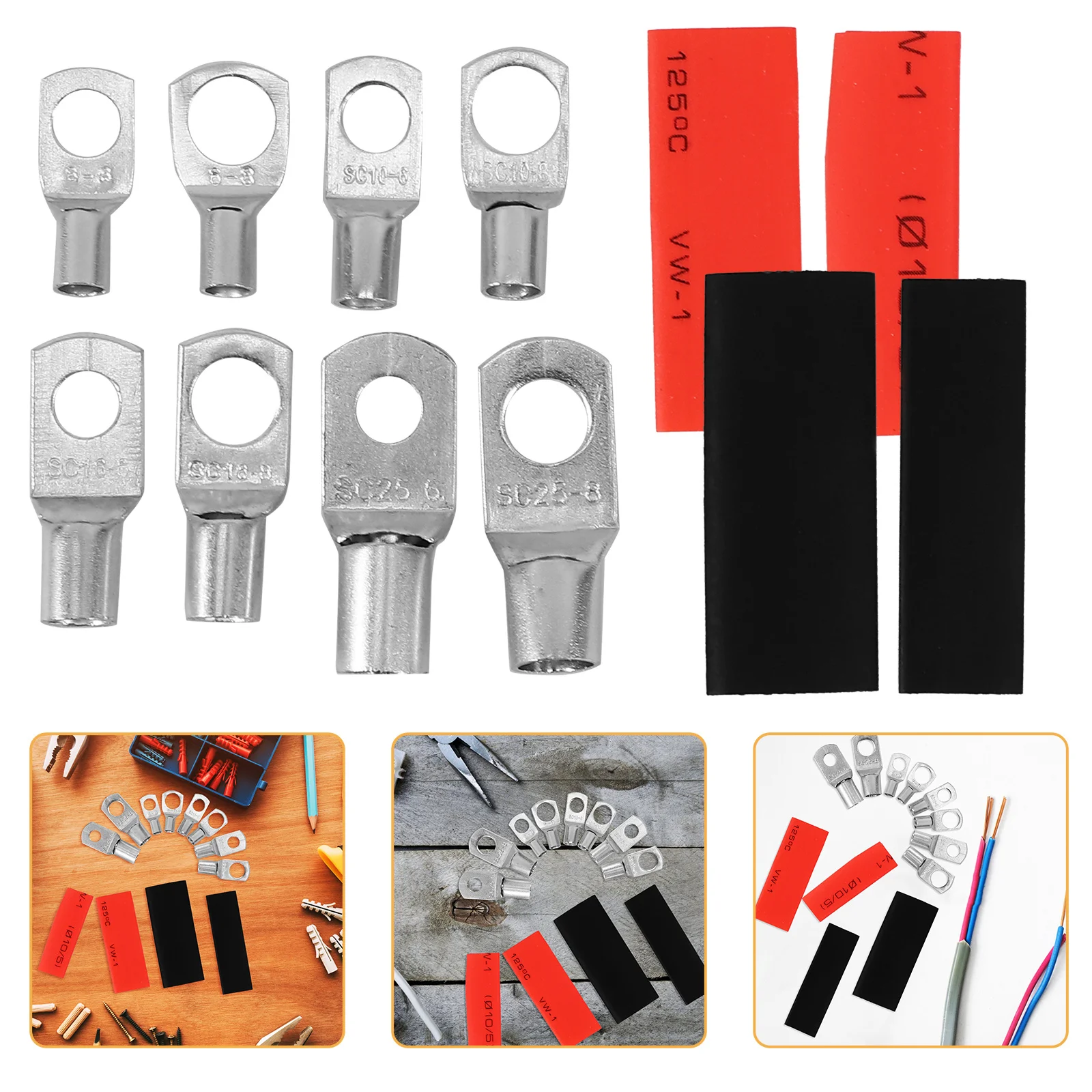 1Set Heavy Duty Terminal Connectors met geïsoleerde krimpkous Set voor elektrische doe-het-zelf-projecten Draaduiteinden