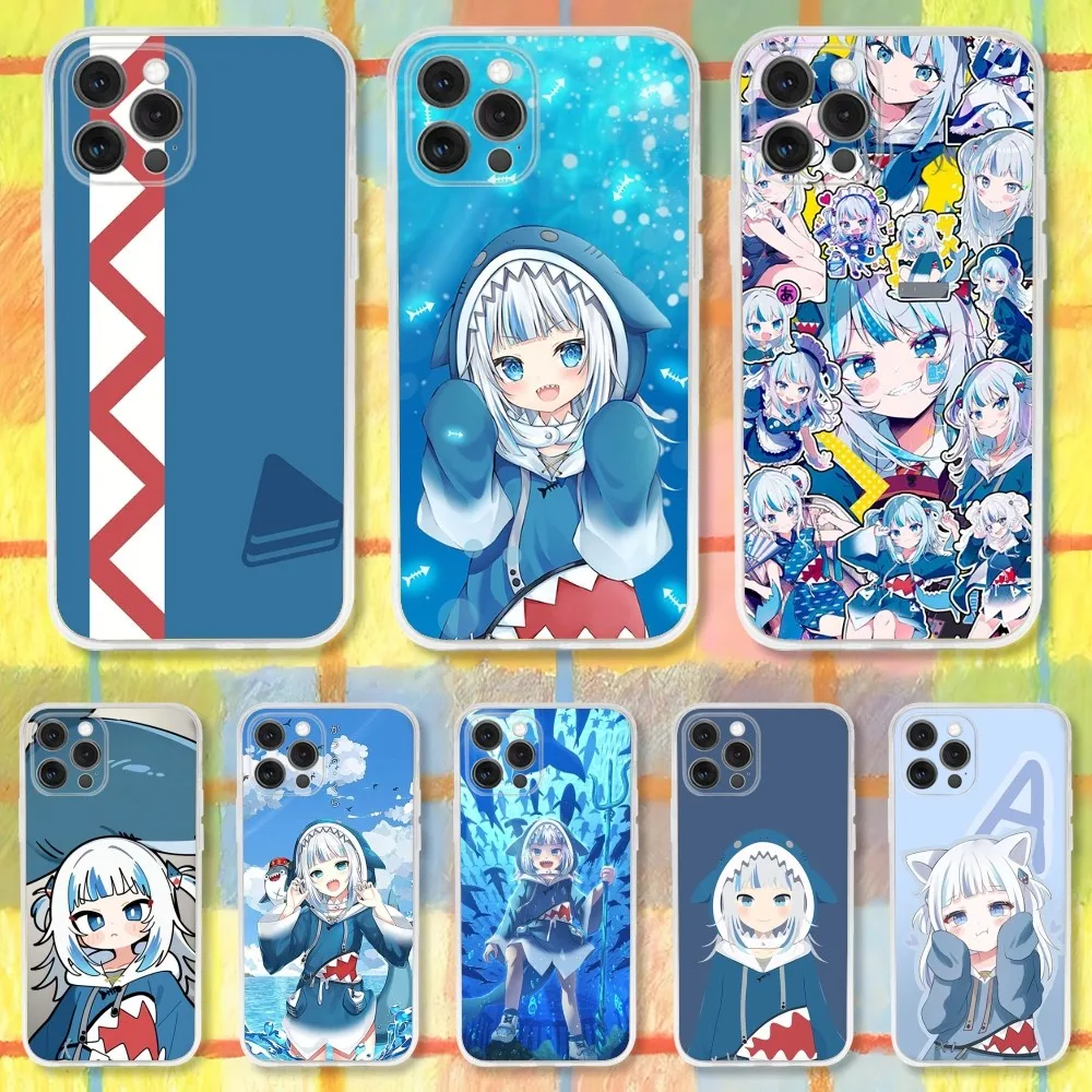 

Cute Blue Gawr G-Gura Phone Case For iPhone 16,15,14,13,12,11 Pro,Max,Plus,X,XS,XR,7,8 Plus,SE,Mini Transparent Silicone Soft