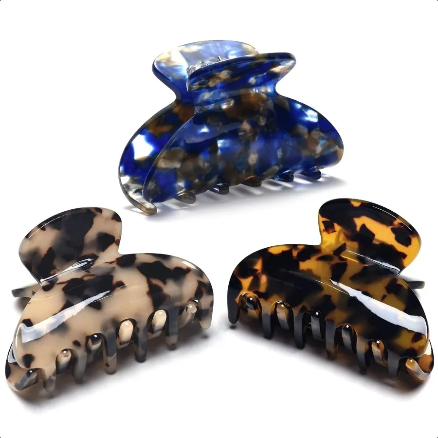 

3 Packs Women Medium Hair Clips Tortoise Claw Clips Celluloid Jaw Clips Leopard Print Hair Clamps Fashion Hair Accories