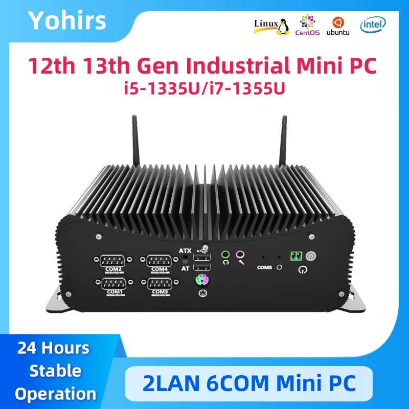 

13th Gen Fanless Industrial PC i7 1355U i5 1335U Rugged Mini Computer 250U 6xCOM 2x2.5G i225-V LAN GPIO HDMI VGA 4G LTE Win11