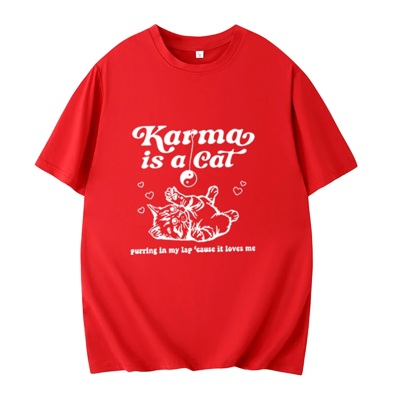 Karma Is a Cat 셔츠, 테일러 뮤직 셔츠, 주변 음악 투어 2023-2024 스위프트 O-넥 반팔 셔츠, 여름