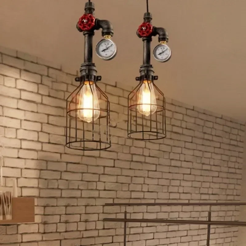 American Style Retro Iron Art Chandelier Creative Industrial Style Iron Cage Light Restaurant Bar Foyer Corridor  Pipe Light
