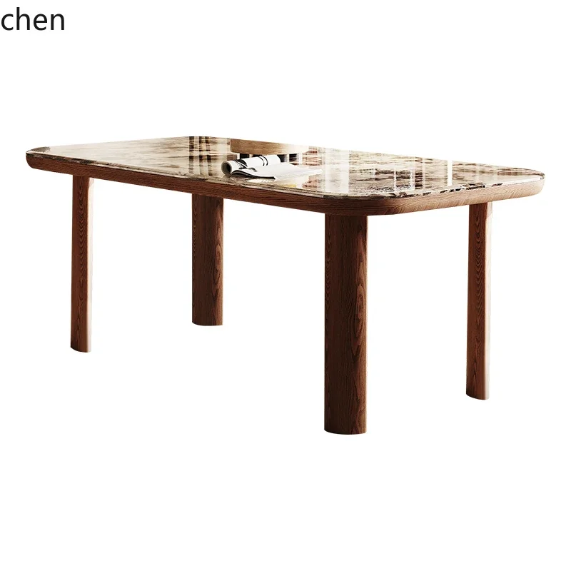 

HSN marble dining table and chair combination rectangular natural supercrystalline stone high-end solid wood dining table