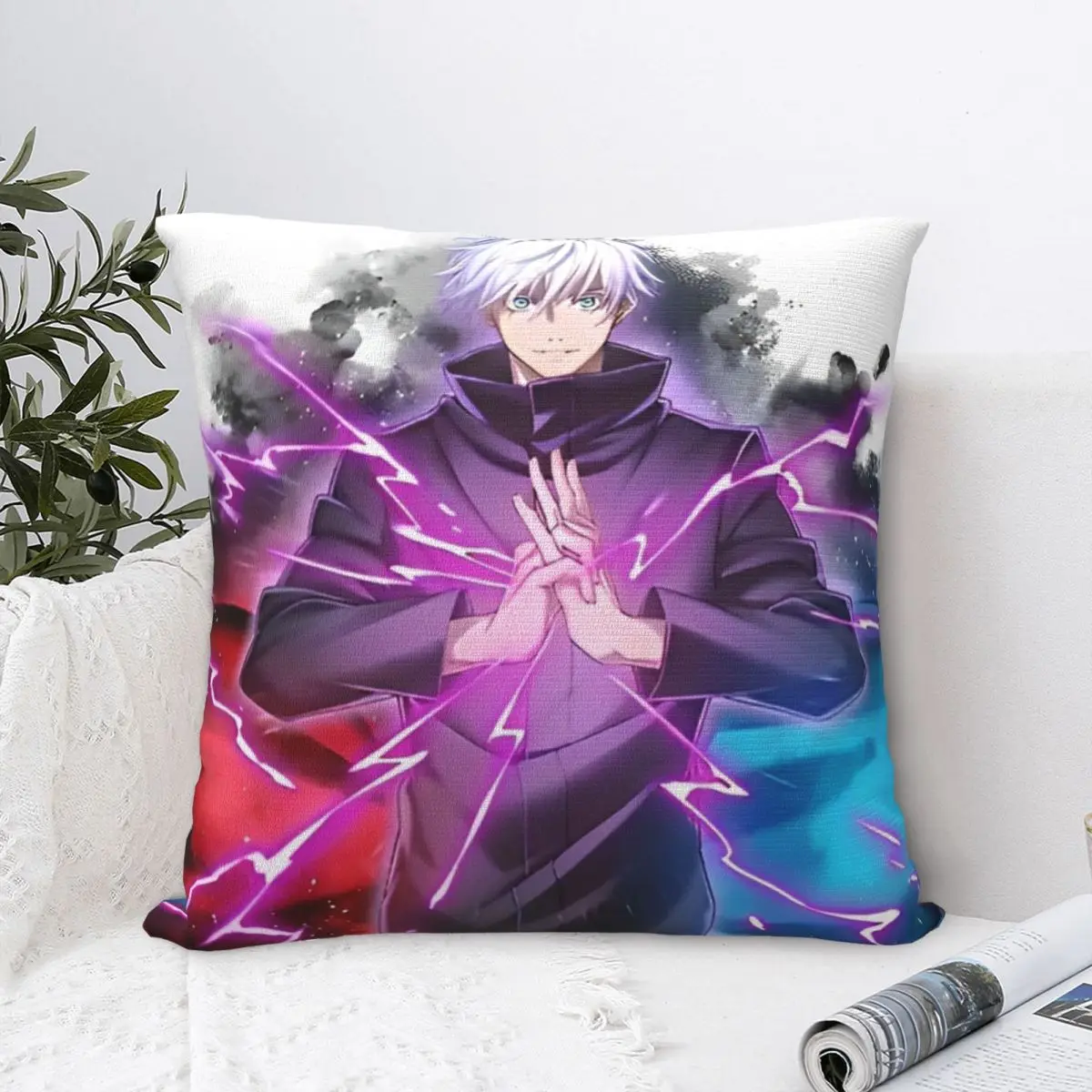 Gojo Satoru Square Pillow Case Anime Jujutsu Kaisen Cushion Cover Funny Zippered Decorative Pillowcover for Bed 18