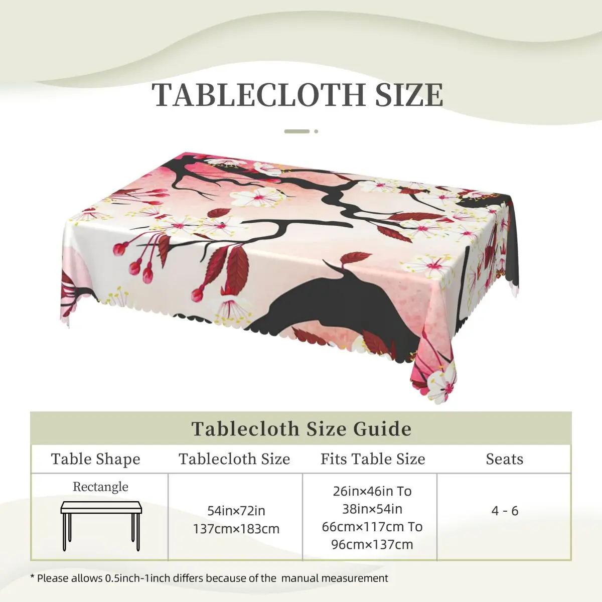 Blooming Sakura Branch Cherry Blossom Japanese Flower Customized Rectangular Tablecloth Waterproof Table Cover for Table Cloth