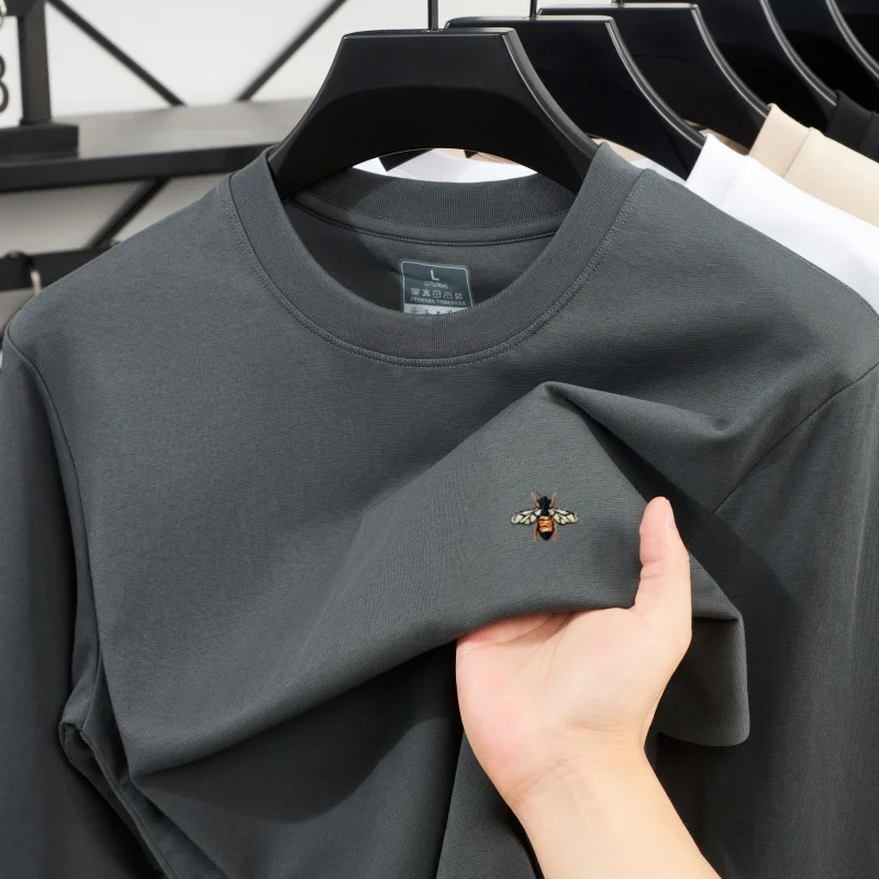Premium Men's Long Sleeve Crew Neck T-Shirt Cotton Polyester Blend Soft Breathable Wrinkle Free Casual Tee for Spring Fall
