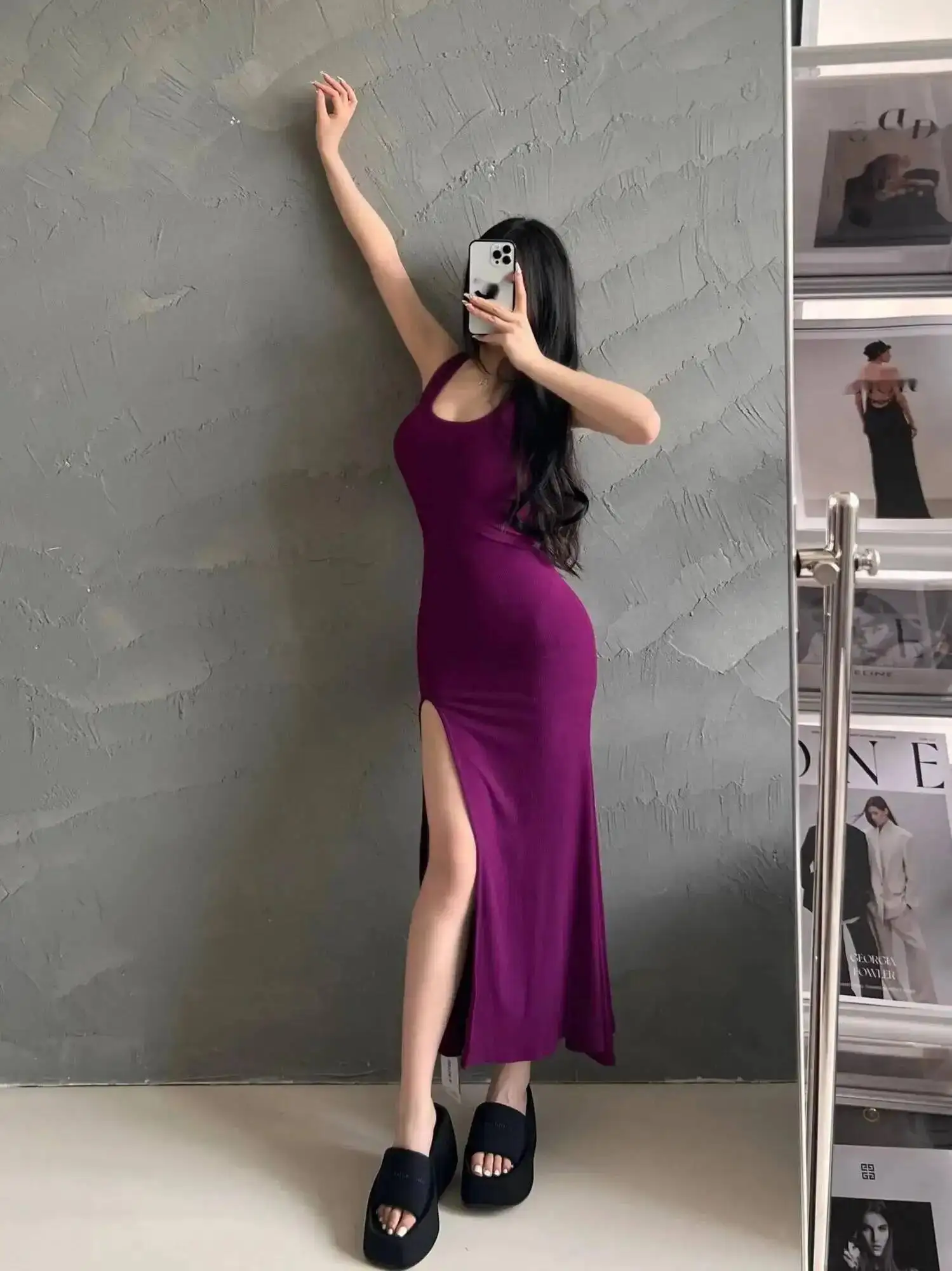 Vestidos longos sexy finos com fenda design novo picante menina suspender vestido hip abraçando vestido elegante moda feminina verão doce topos KI08