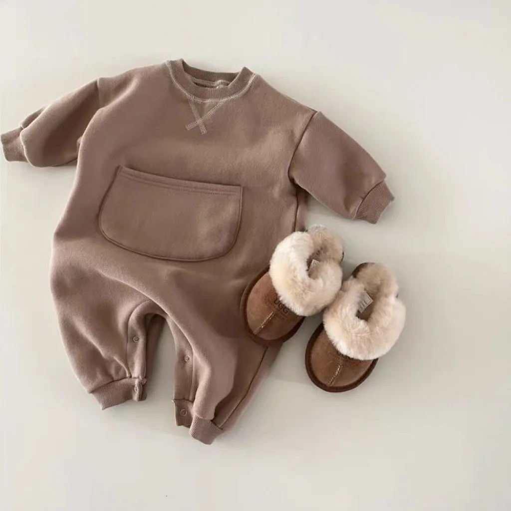 2024 Spring New Baby Long Sleeve Romper Boy Girl Newborn Large Pocket Jumpsuit Cotton Infant Versatile Casual Clothes 0-24M