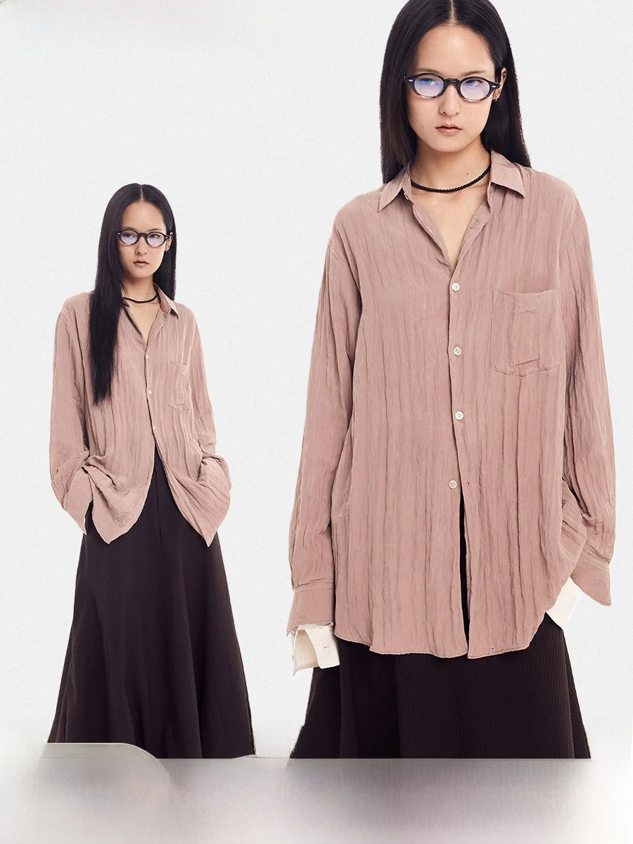 

Женская рубашка And Kalika Island Silk с длинным рукавом, нейтрального розового цвета, свободного кроя, премиум-класса, в повседневном стиле, из полиэстеровой ткани