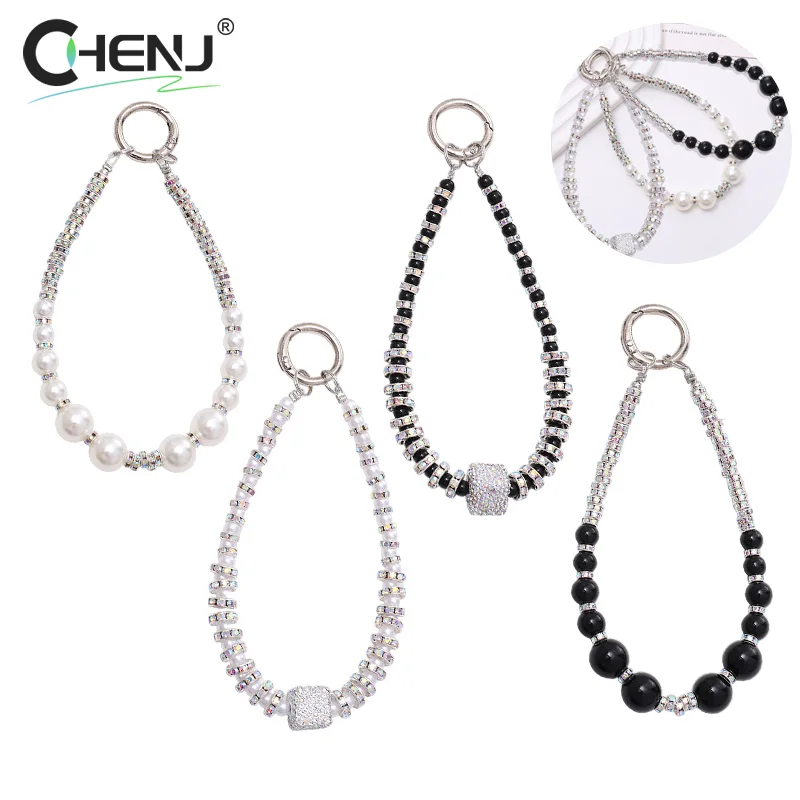 Imitation Pearls Rhinestone Beaded Mobile Phone Case Chain Anti-Lost Phone Lanyard Keychain Bag Chain Earphone Camera Chain