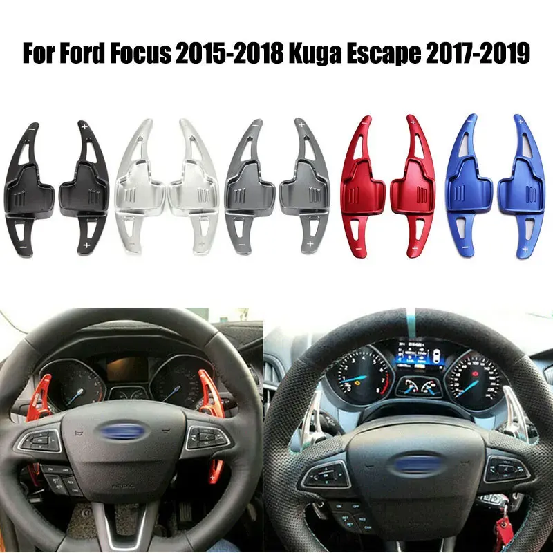 

2Pcs Aluminium Steering Wheel Shift Paddle Shifter Extension Car Gearbox Sticker For Ford Focus 2015-2018 Kuga Escape 2017-2019