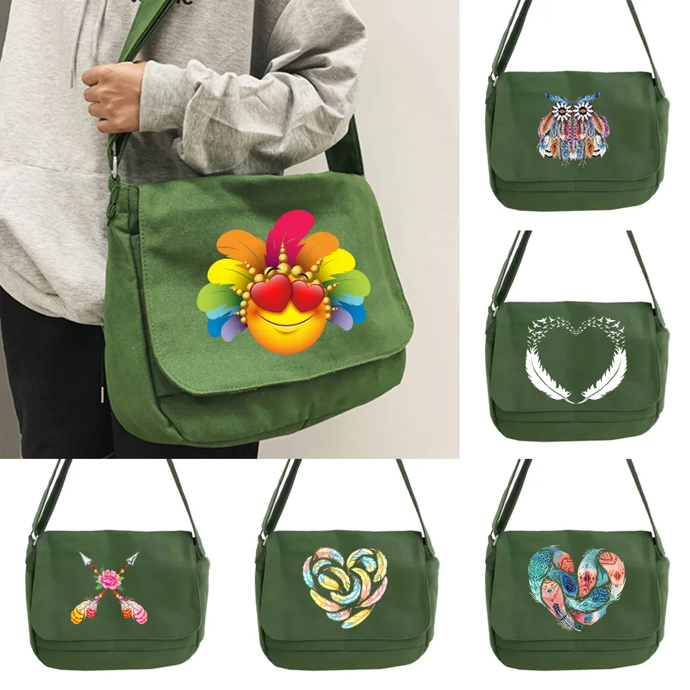 

Messenger Bag Large Capacity Shoulder Bags Vintage Handbag Feather series Adjustable Casual Canvas Crossbody Bag For Men Women
