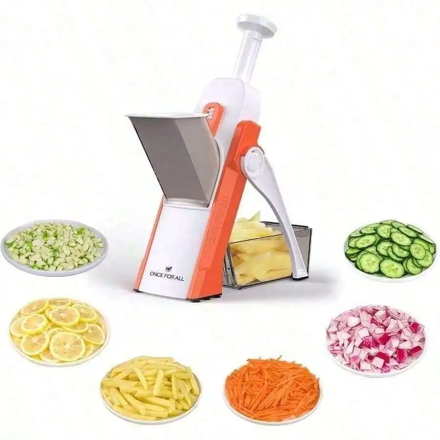 5-In-1 Mandoline Slicer Vegetable Chopper & Dicer, 0.1–8 Mm Adjustable 30+ Thickness Settings, No Blade Change, Effortless Assem