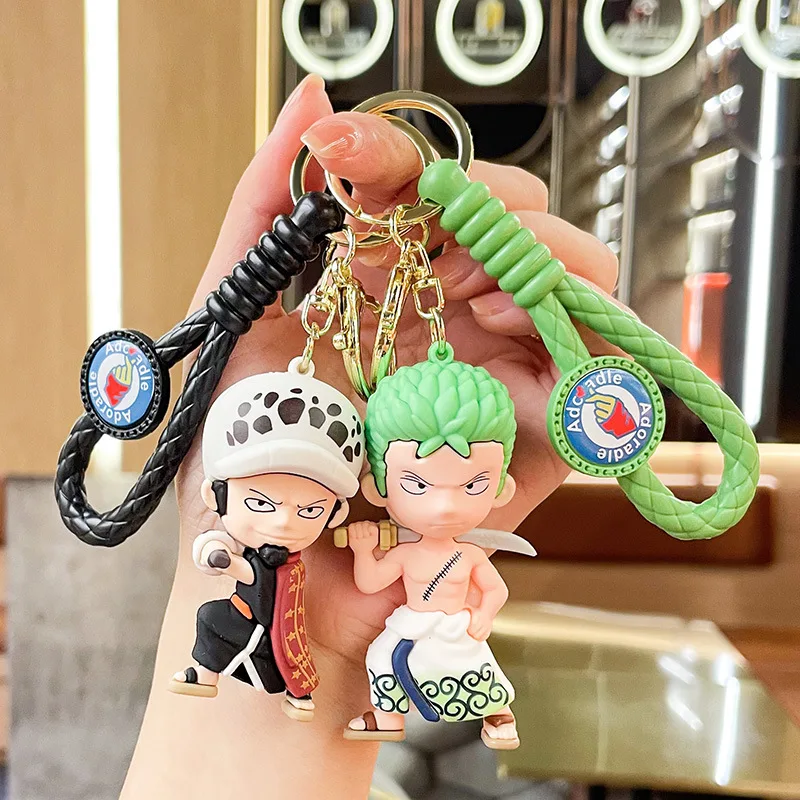 4 Style One Piece Anime Trafalgar Law Luffy Roronoa Zoro Keychain Personality Schoolbag Pendant Fashion Pvc Model Toy Gift