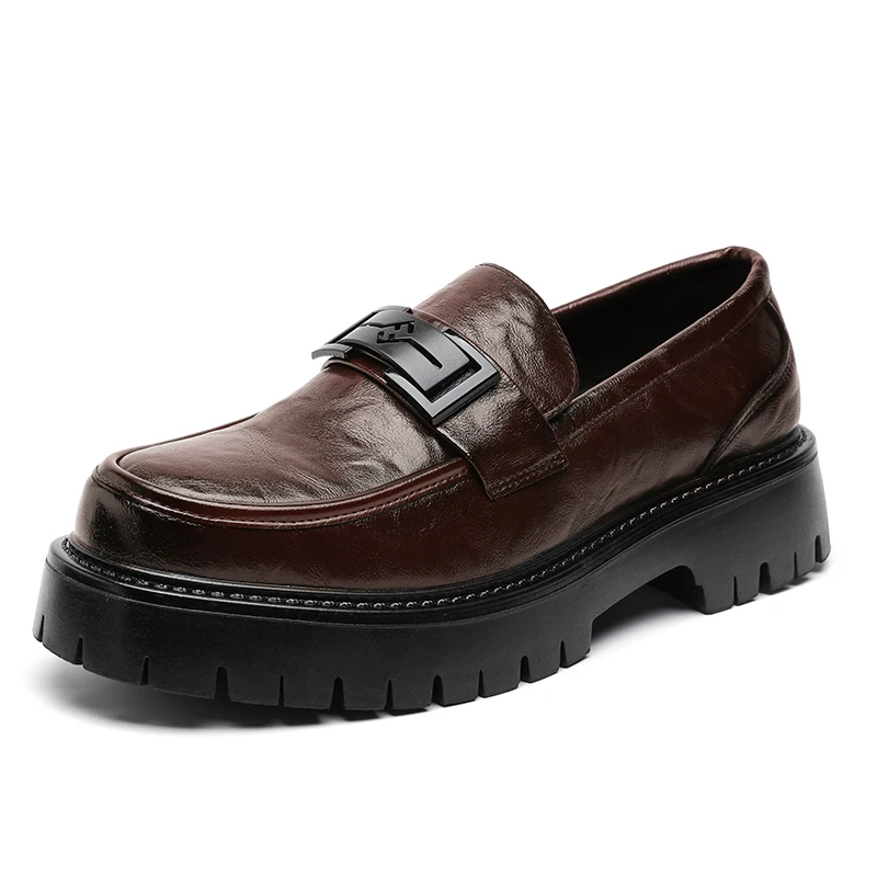 Loafers Men's Thick-soled Heightening British Style High-Level Business Casual Leather Shoes Slip-On Lazy Tassels #1215