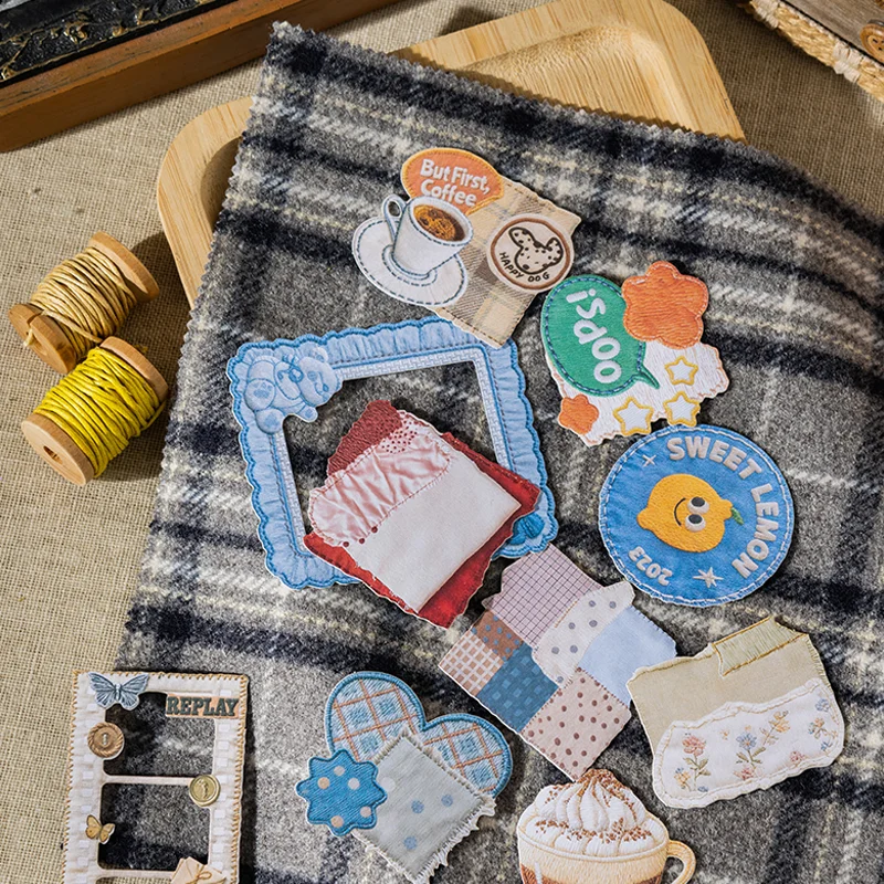 30pcs Sewing Journal-Themed Hard Card Stickers Embroidery-Textured Handbook DIY Materials Album Collage Decorations Mr. Paper