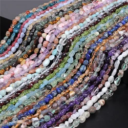 Natural 6-8mm Irregular Stone Beads Amethysts Pink Quartzs Crystals Beads Smooth Flat Oval Stone Beads for Jewelry Making DIY