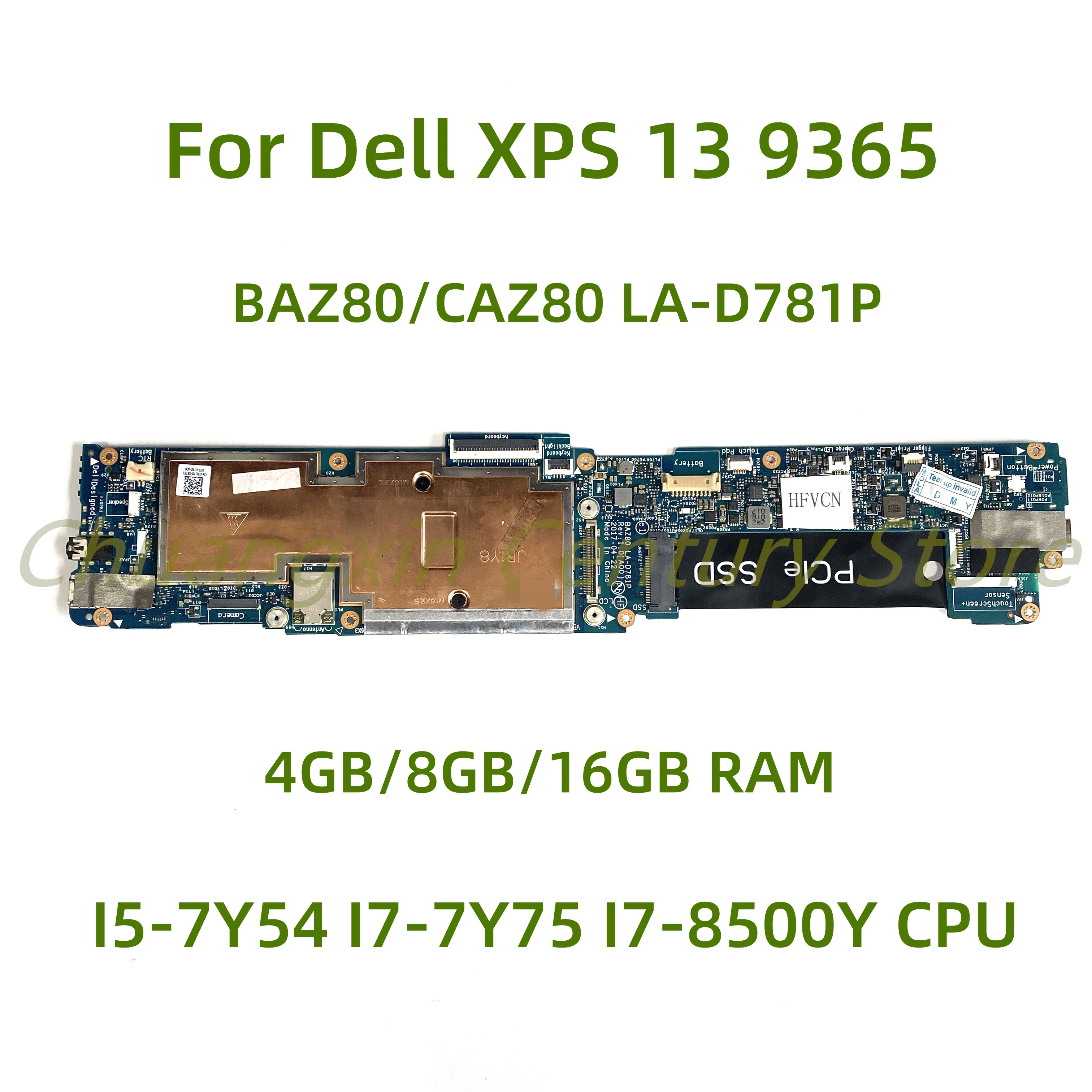 

BAZ80/CAZ80 LA-D781P motherboard for Dell XPS 13 9365 laptop I5-7Y54 I7-7Y75 CPU 4GB/8GB/16GB RAM 100% test ok shipping
