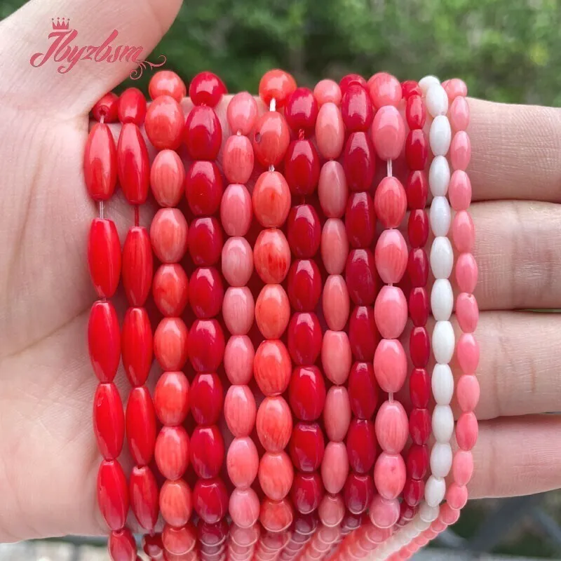 Natural Oval Coral Stone Beads DIY Loose Spacer Strand 15\