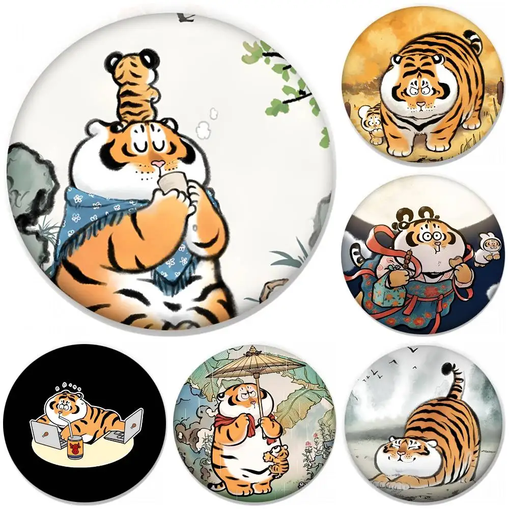 Funny Cute H-Fat Tiger Round Badge Creative Brooch Clothing Backpack Accessories Lapel Pin