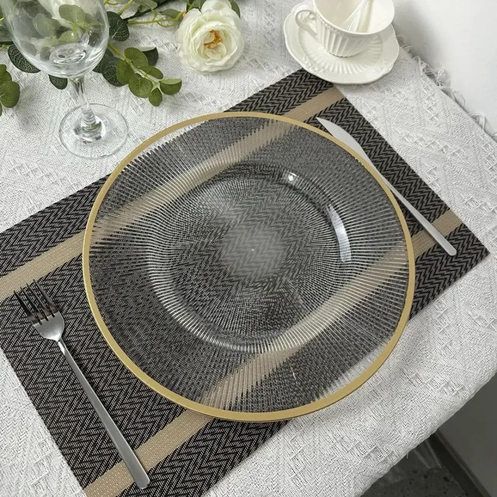 

100pieces Side Panels Round Charger Plates Plastic Trays With Beaded Edges, Plastic Plates Dinner Chargers For Receptions Weddin