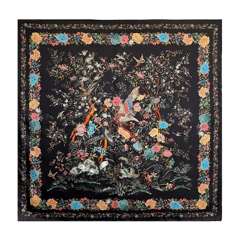 

Luxury Silk Scarf 110CM Women Square 100% Silk Shawl Hand Rolled Edges Scarves Female 110CM Foulard Femme Head Neck Accessories