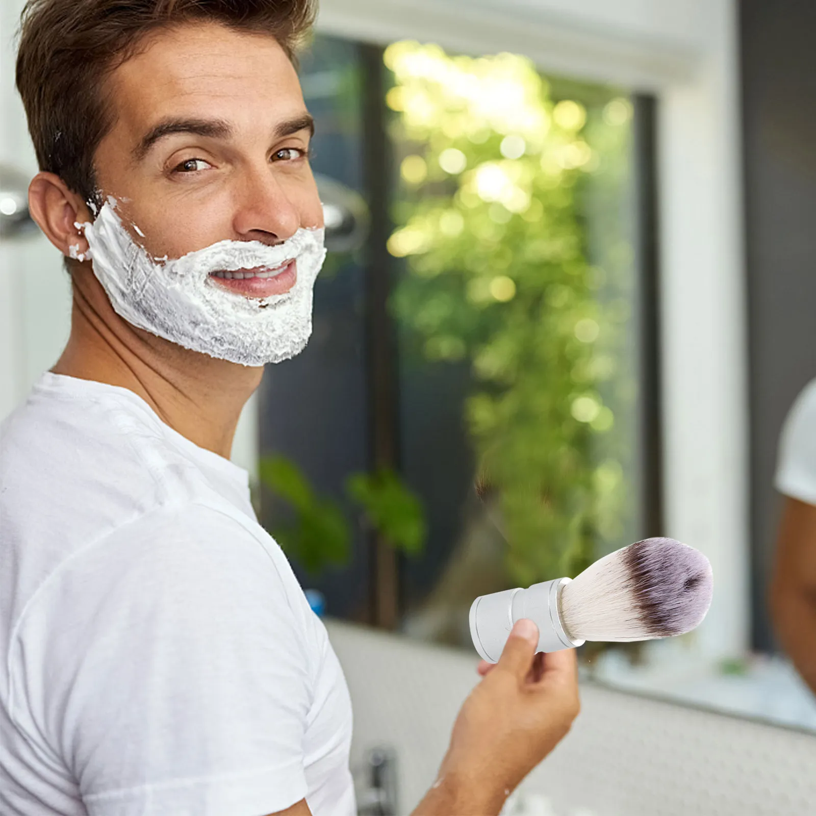 Nylon Beard Shaving Brush with Zinc Alloy Handle 9x3.5x3.5cm Dense Bristles for Rich Creamy Lather Soft Exfoliation Comfortable
