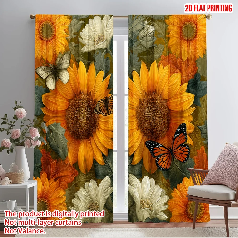 2pcs,2D plane printing Curtain Popular Blossom Symphony(1) Polyester Woven (without rod) Decorations Outdoor for Various Rooms,