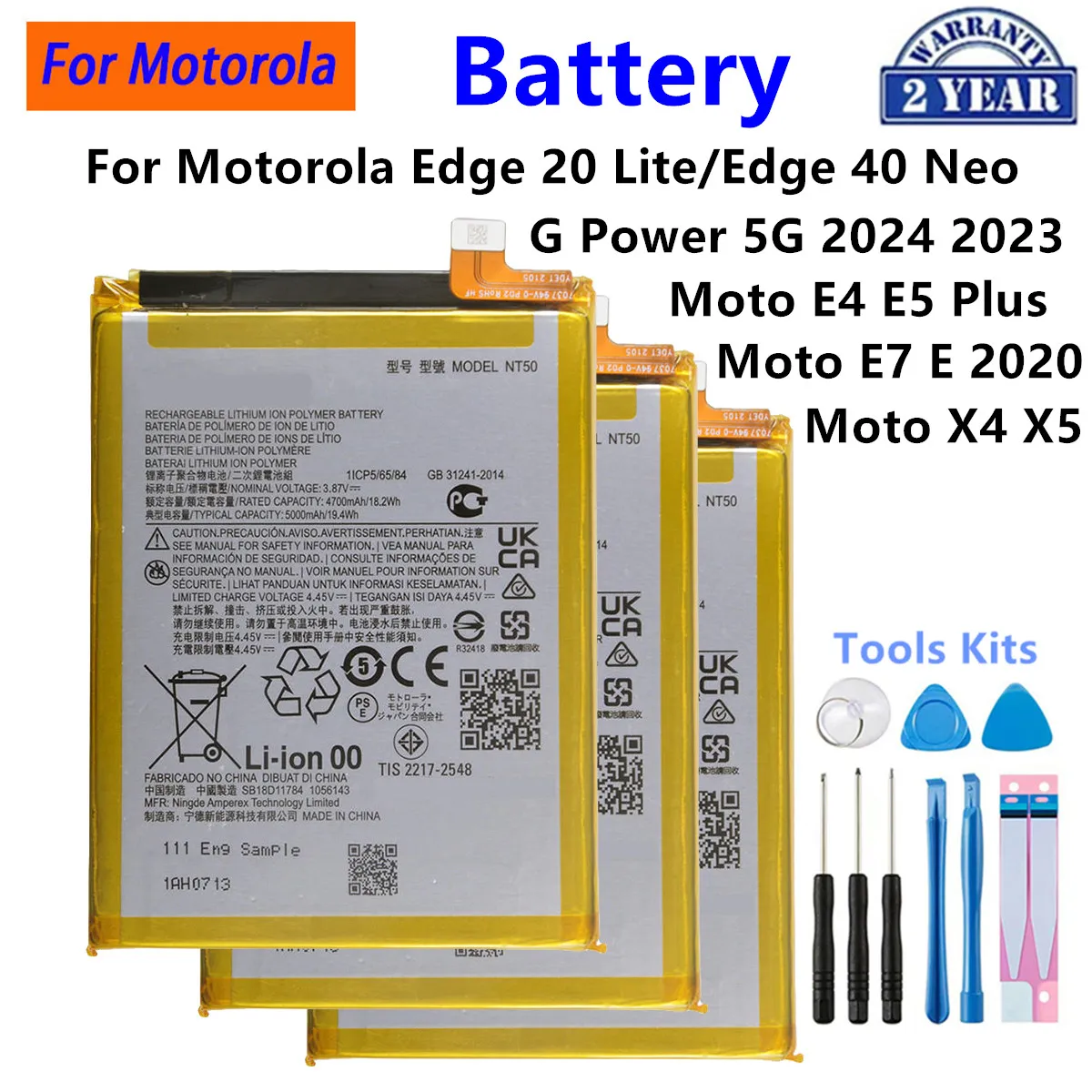 

NT50 QM50 QA50 PD50 HE50 LC40 HX40 JX40 Battery For Motorola Edge 20 Lite Edge 40 Neo Moto G Power Moto E4 E5 Plus E7 Moto X4 X5