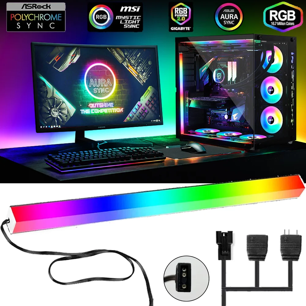5V ARGB 3Pin Header Asus Aura Gaming Case RGB PC Light Strip Magnetic Addressable WS2812B LED Strip Light Atmosphere Decor Lamp