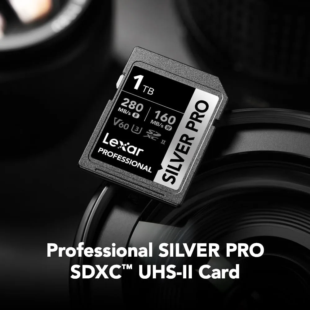 1TB Silver PRO SD Memory Card 280MB/s Read 4K V60 U3 UHS-II for Camera Video