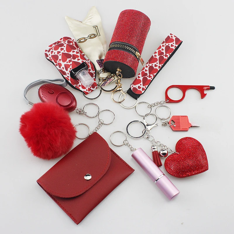 Llavero con alarmas personales de autodefensa para mujer, juego de bolsa de almacenamiento DIY de 10 Uds., llavero multifunción