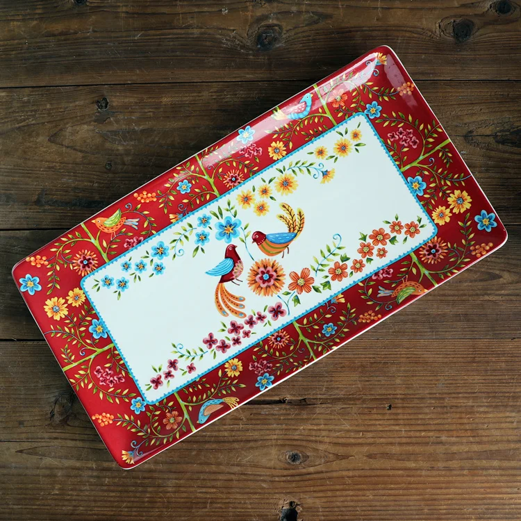 

Large Cerc Serving Tray Underglaze Color Restaurant Quali Sui Candy Bird in the Woods Vintage Sle Rectangular Plate