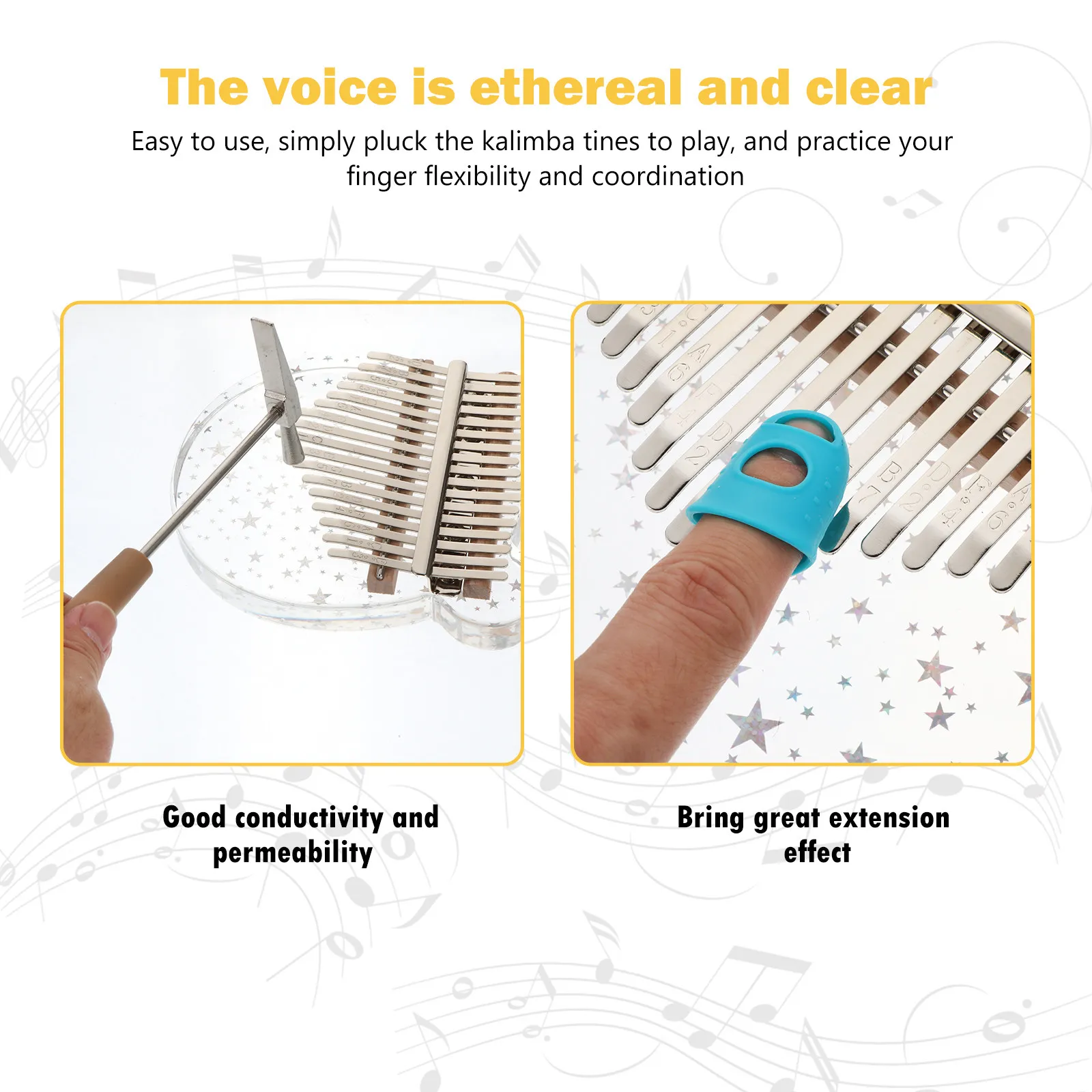 1Set Kalimba Thumb Piano Mini Crystal Glass Finger Piano Musical Instrument Lightweight Portable for Beginners