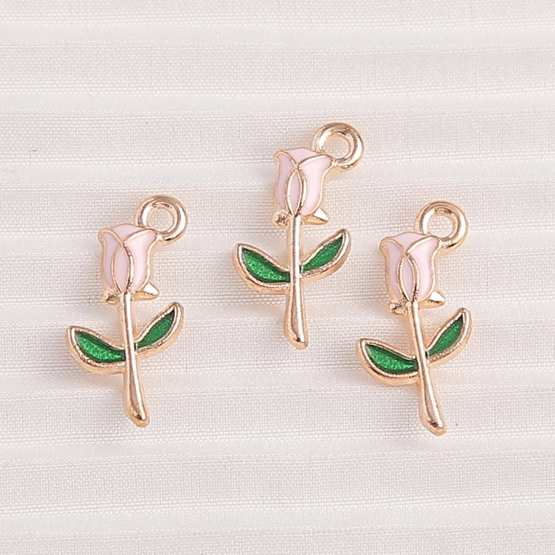 10 Stück 10 x 18 mm niedliche Emaille-Rosen-Blumen-Charms-Anhänger für Schmuckherstellung, Halsketten, Ohrringe, Armbänder, DIY-Bastelzubehör – Detail 7