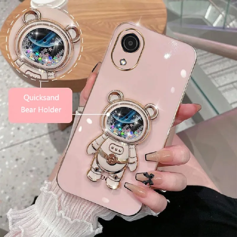 

Cartoon Bear Fold Stand For Samsung Galaxy A03 Core Phone Case Luxury Plating Cover