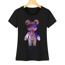 Summer rhinestone fashion short-sleeved women's T-shirt, the global trend of hot rhinestone T-shirt S-4XL