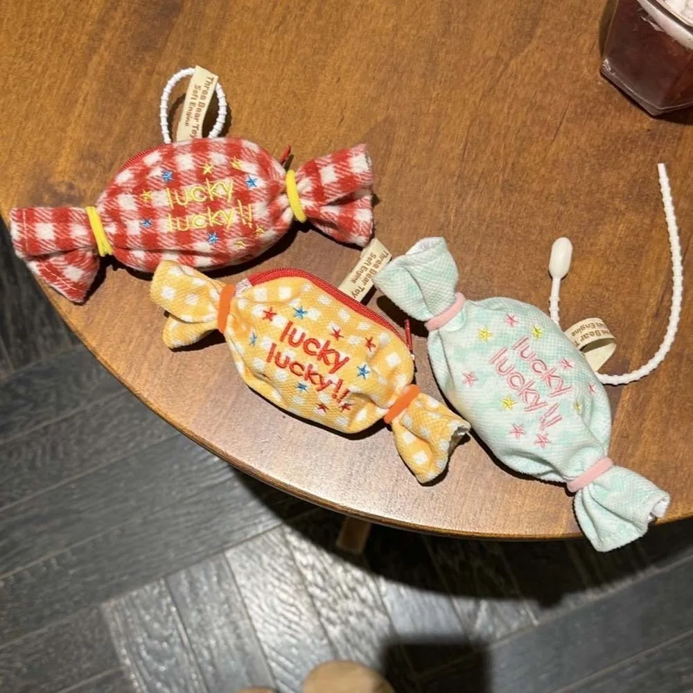Lightweight Sweet Candy Design Coin Purse Star Canvas Sugar Shaped Decorative Bag Plaid Portable Lipstick Earphone Bag Portable