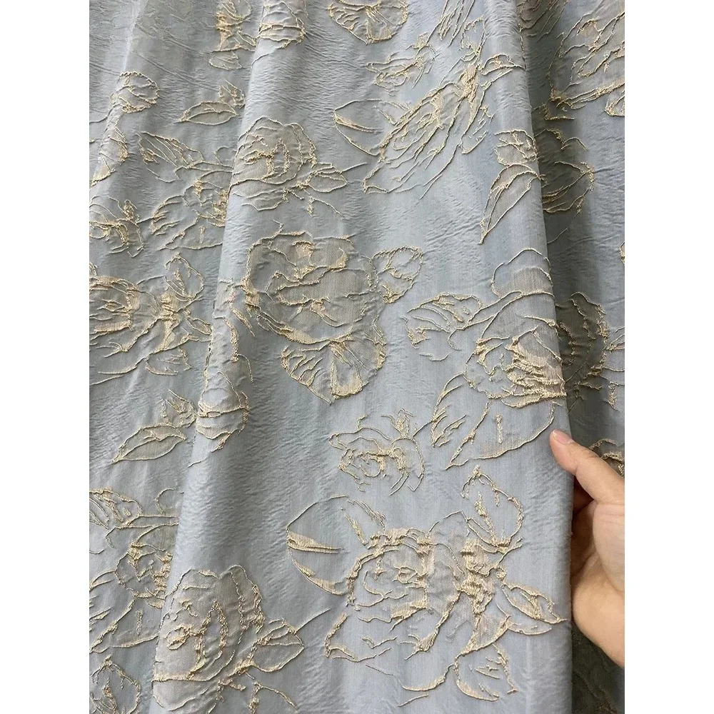 Blue Relief Rose Jacquard Blackout Curtains Custom-Made Thick Living Room Decorative Window Treatment for Bedrooms