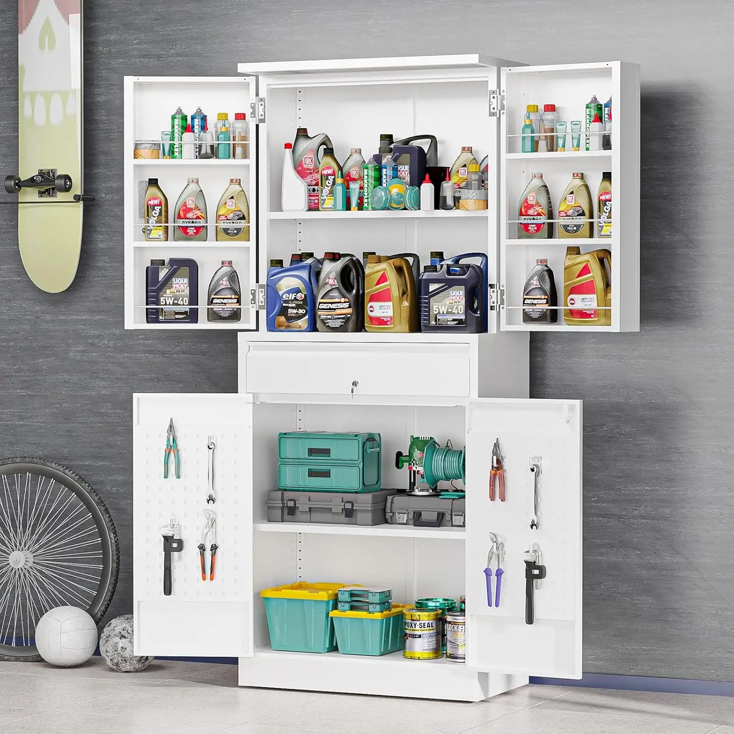 #Metal Storage Cabinet with 4 Doors & 1 Drawer, 71'' Steel Locking Cabinet with 6 Door Hanging Shelves and, Customized