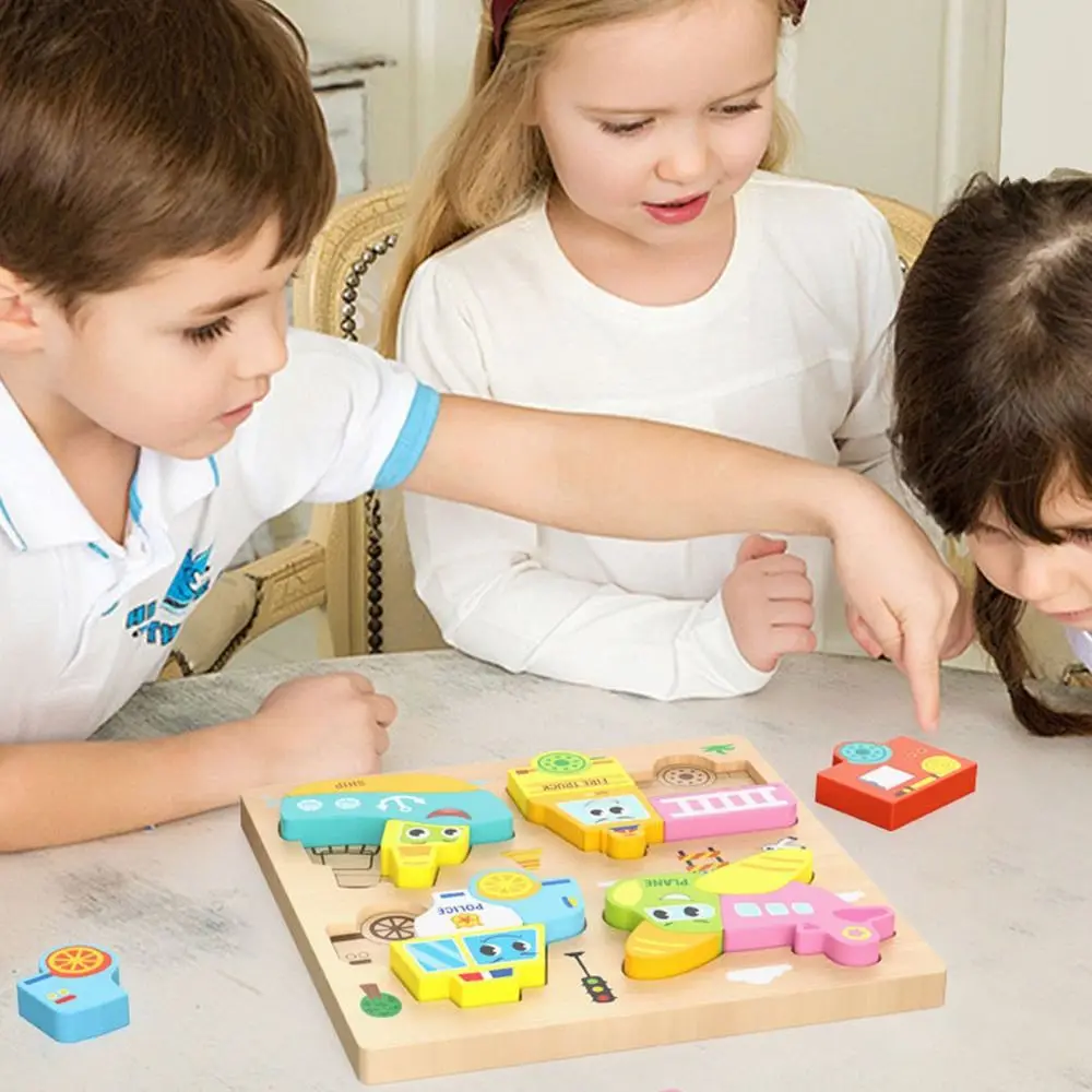 

Multicolor Wooden 3D Puzzle Cartoon Animal Hand-eye Coordination Early Education Puzzle Fruits Dinosaur English Learning Puzzle