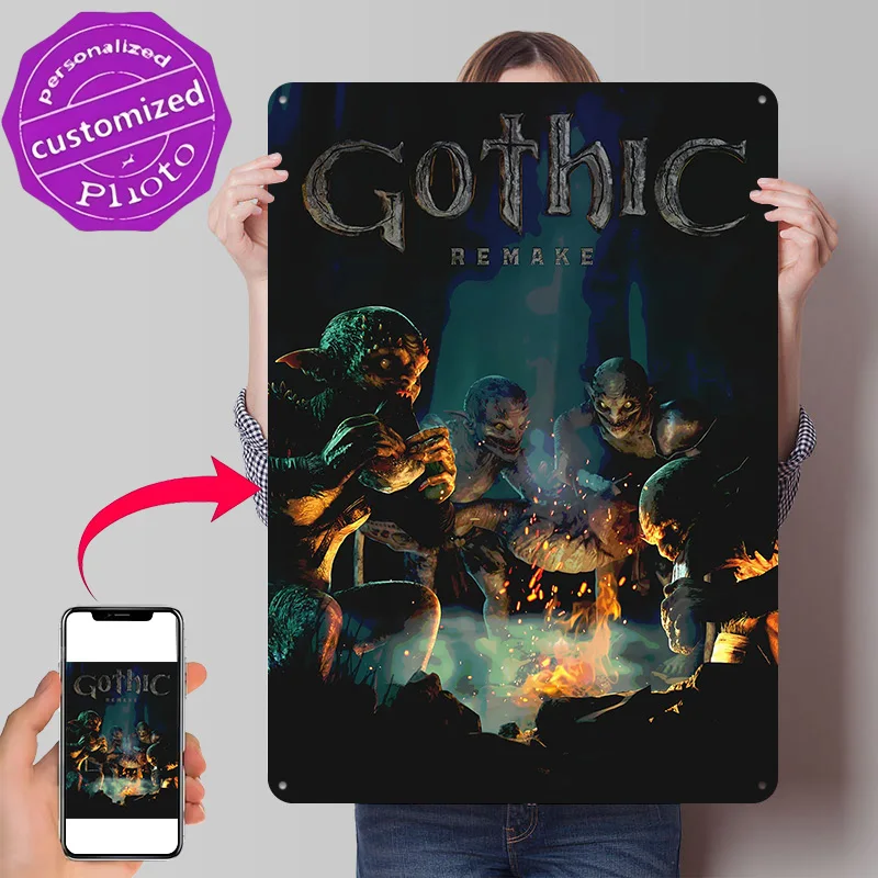 Gothic Remake: Goblin Campfire Scene 3D Texture Printed Poster Custom Vintage Metal Tin Plate Sign for Wall Art Room Ornaments