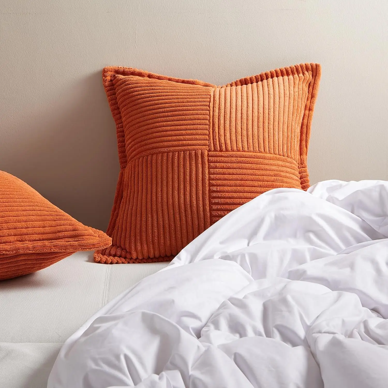 Fall Broadside Throw Pillow Cover with Splicing 18x18 Super Soft Corduroy Couch Pillow Covers Decorative Orange Throw Pillows