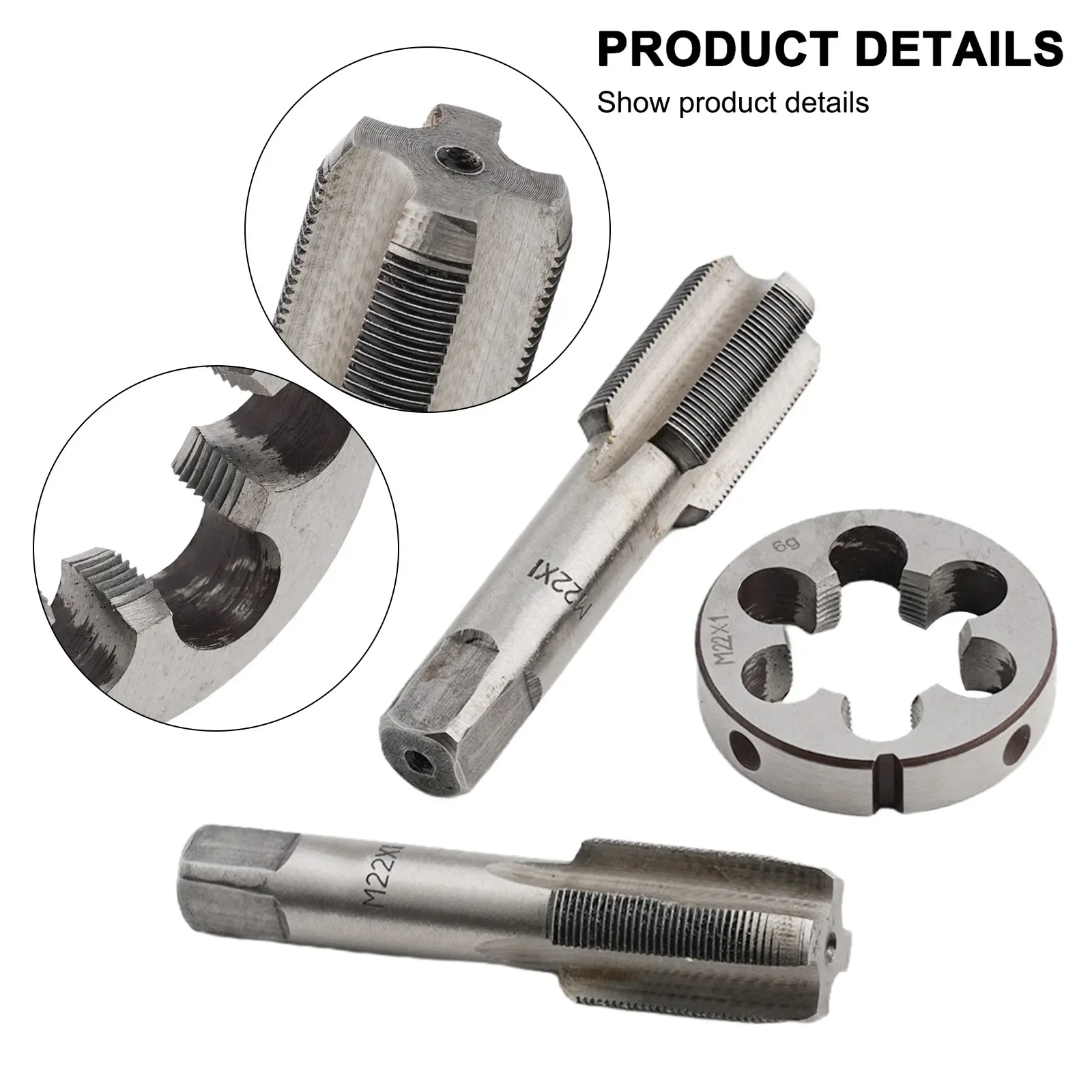 

High Speed Steel M22 x 1mm Metric Taper & Tap Set with Dies Tailored to Right Hand Applications Pack of Three Tools