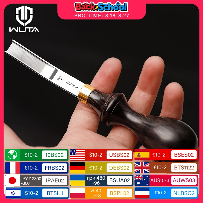 

WUTA Professional Wide Edger Skiver Edge Beveler M390 Стальной кожаный инструмент для заточки истончения обрезки Ручка из черного дерева Опуклая шлифовка