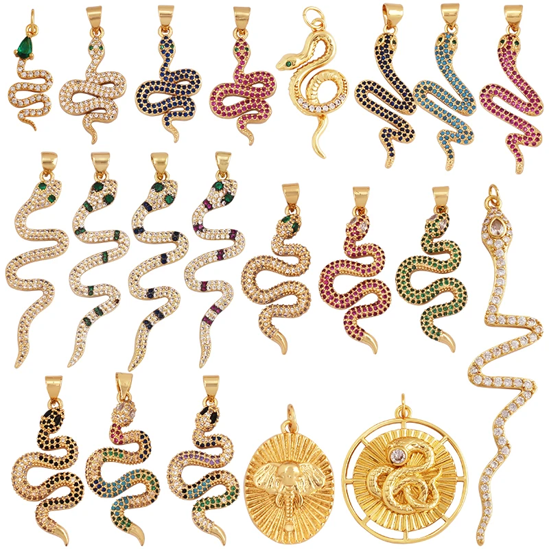 Seductive Snake Charms Pendant Earrings Necklace Bracelet Making Supplies,Colourful CZ Zircon Accessories Jewelry Findings L03