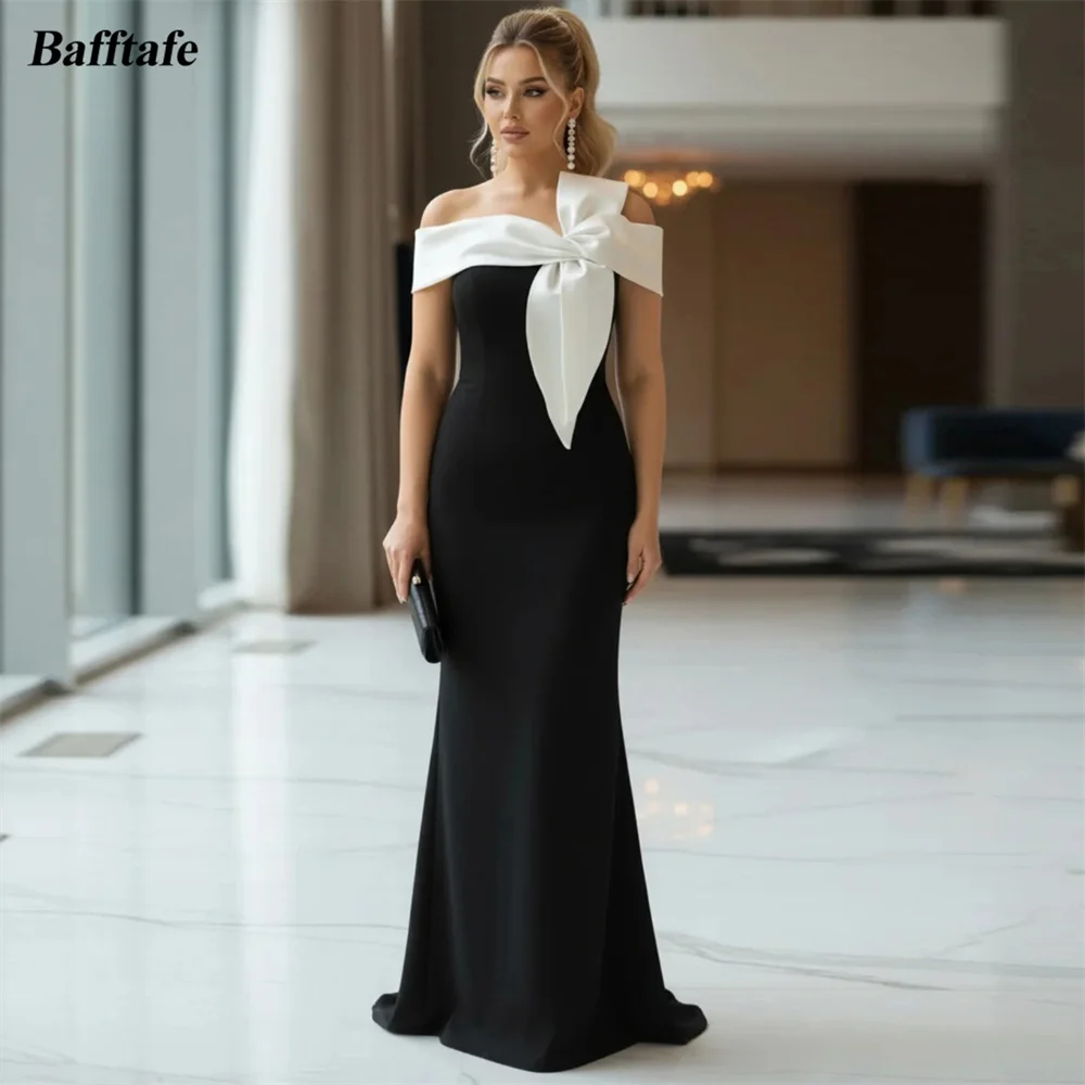 

Bafftafe Crepe Mermaid Customized Formal Prom Dresses Off The Shoulder Women Evening Dress Bow Special Wedding Bridesmaid Gowns