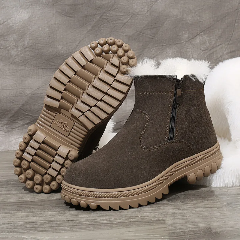 

Winter Men Shoes Warm Fur Snow Boots Waterproof Suede Furry Leather Ankle Chelsea Boots Male Fluffy Plush Shoes Outdoor Footwear